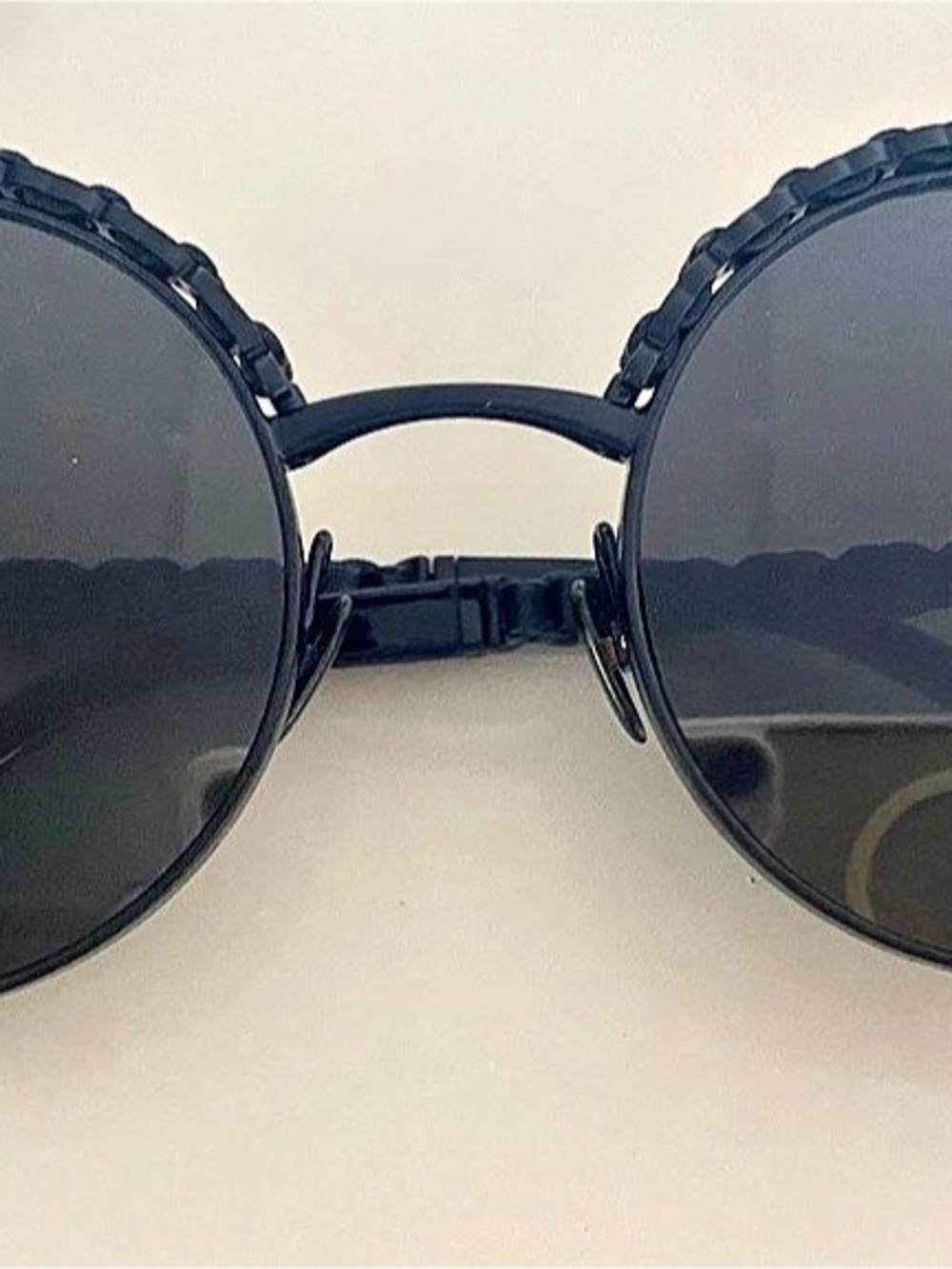 CHANEL Chain Frame Round Sunglasses Black